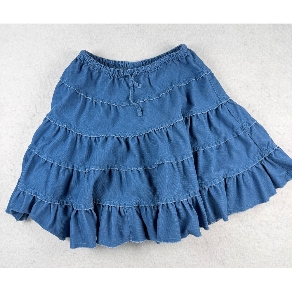 Mini Boden Girls Blue Tiered Ruffle Skirt Elastic Waist Boho Cotton 5-6Y